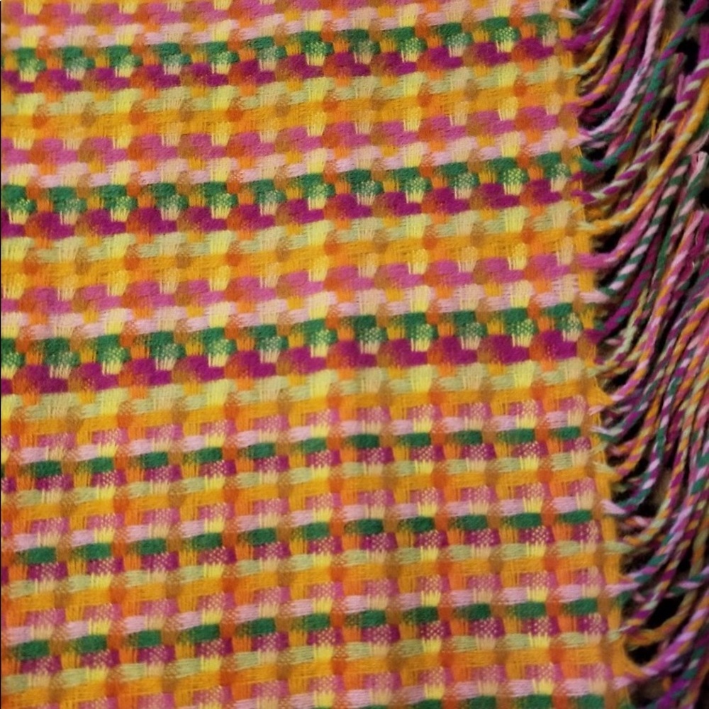 VTG 70s Groovy Boho MOD Fringe Multicolor Woven Scarf - Picture 2 of 8